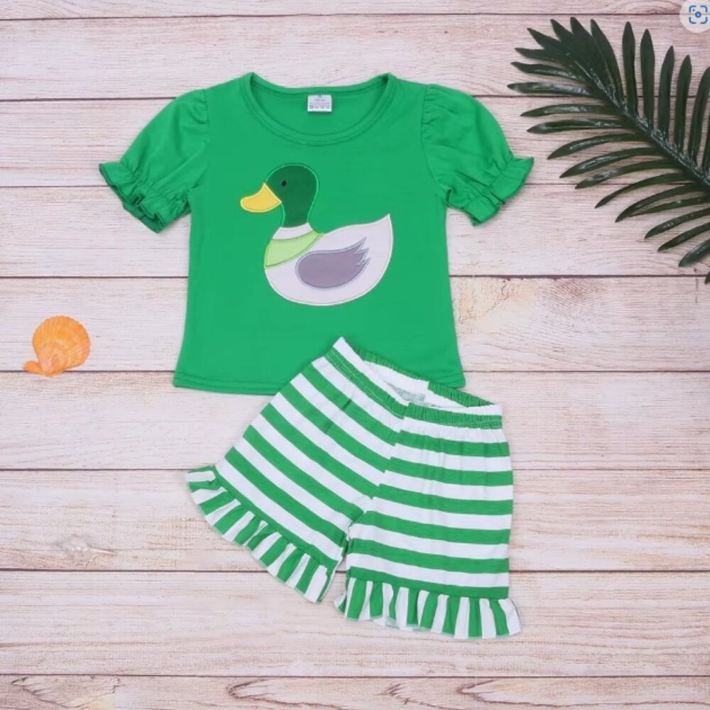 Boutique Mallard Duck Girls Shorts Outfit Set